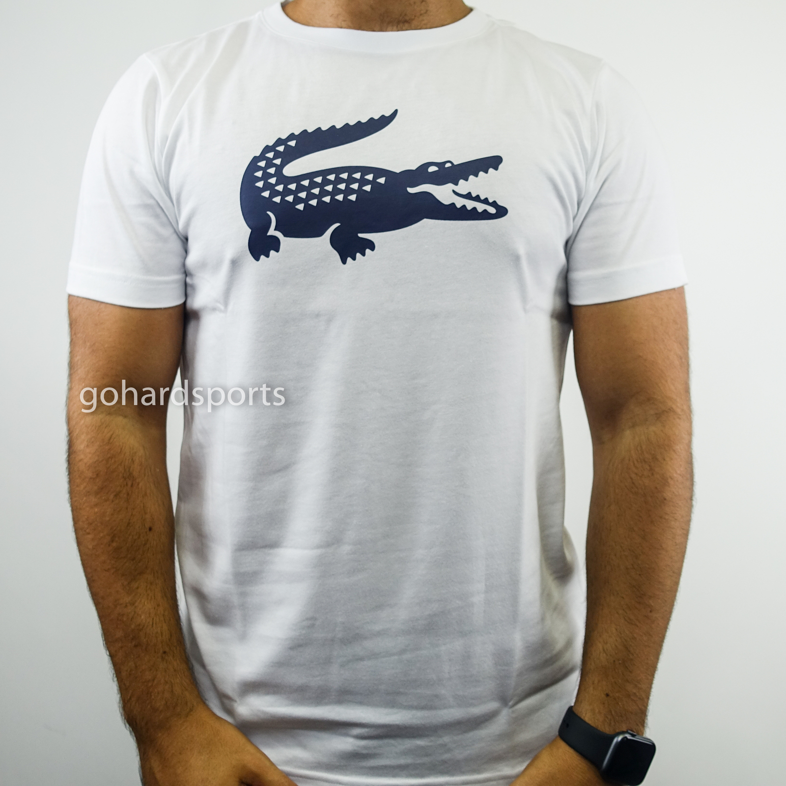 Lacoste 'Big Croc' Tee in White/Blue