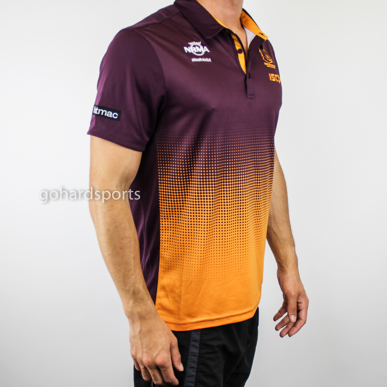 Brisbane Broncos 2019 NRL ISC Mens Amber Polo Shirt Sizes S-5XL BNWT 