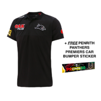 Penrith Panthers 2021 NRL Black Media Polo (S - L) + FREE Premiers sticker
